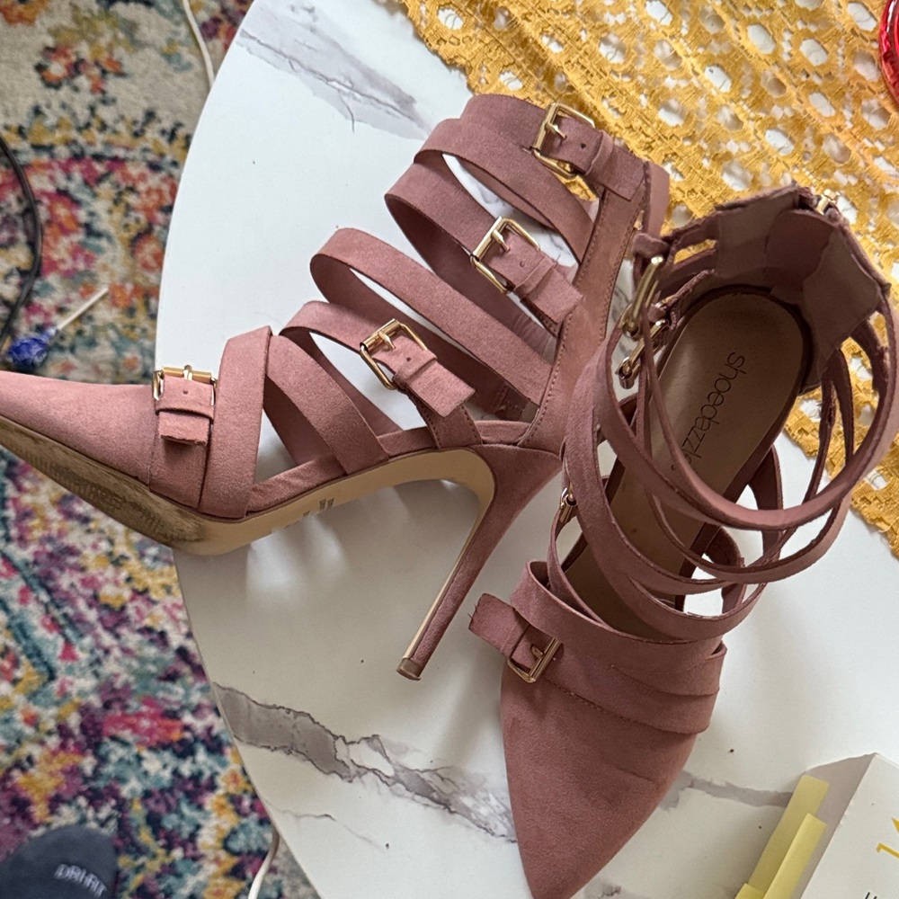 Shoe Dazzle Pink Heels with Strappy Design